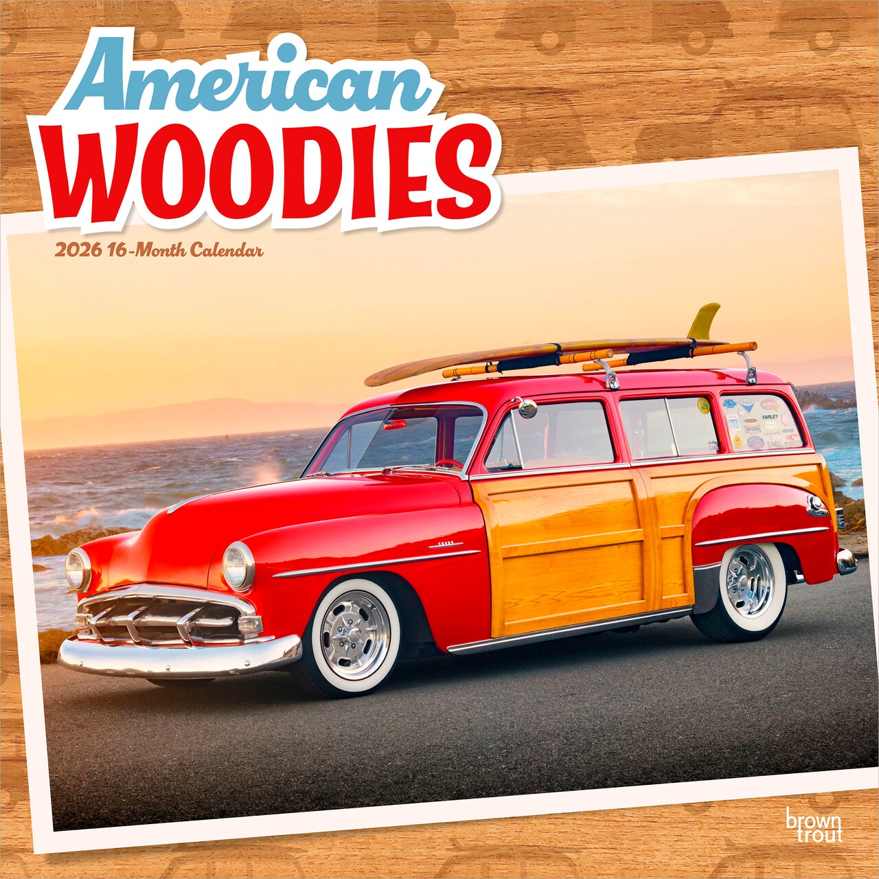 American Woodies | 2026 12 x 24 Inch (Hanging) Monthly Square Wall Calendar | Plastic-Free | Motor Club | Automobiles Truck Classic